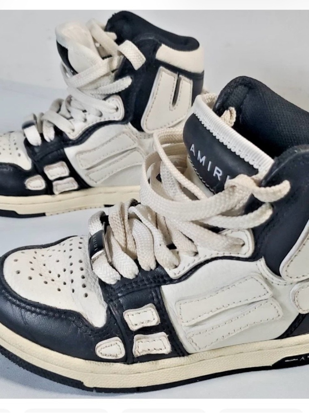 AMIRI Cream and Black High-Top Leather Sneakers